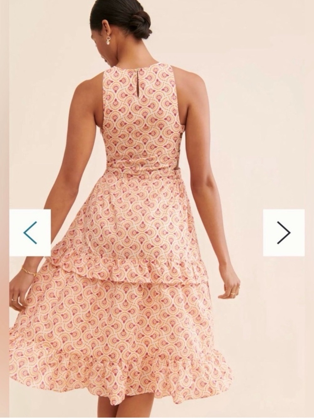 Anthropologie Love & Liberation Pink White Orange Tiered Side-Cutout Dress Midi - Picture 2 of 5